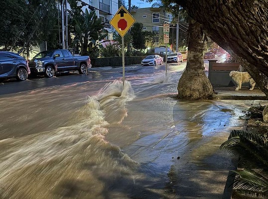 וניס ליום אחד: פיצוץ בקו מים ראשי הציף את שדרות סנסט ויצר בולען בלב ווסט הוליווד